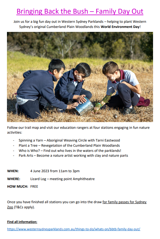 Information about the Bringing Back the Bush Family Day.